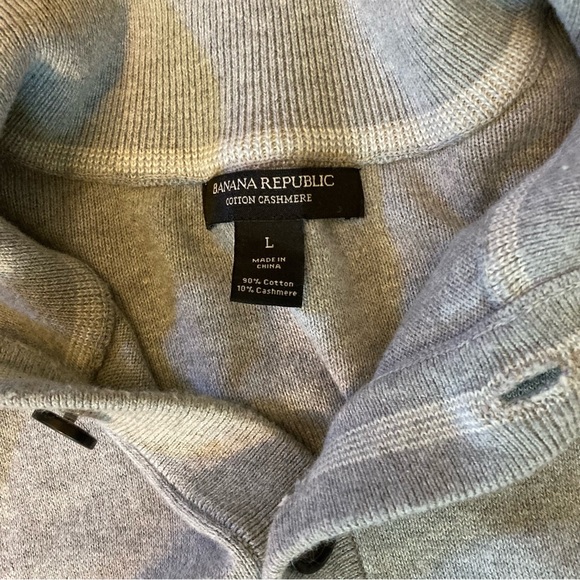 EUC Banana Republic Sweater Mens Large Cotton Cashmere 1/4 Button Pullover Gray - Picture 4 of 8